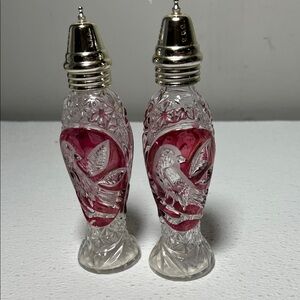 Vintage Hofbauer Red Byrdes Full Lead Crystal Pair Salt & Pepper Shakers Retired